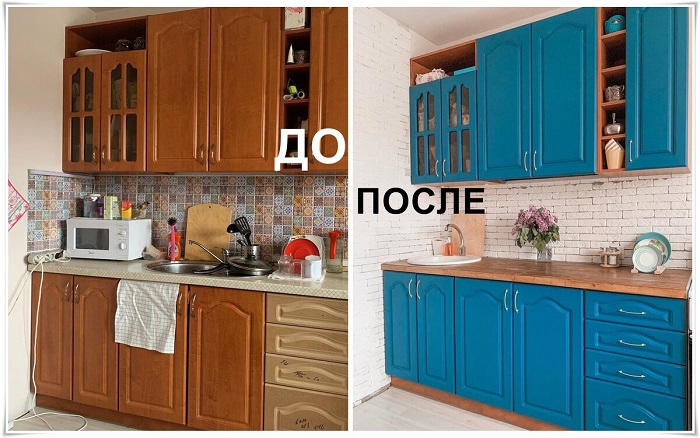 Кухонный гарнитур до и после изменений. / Фото: Krsk.au.ru