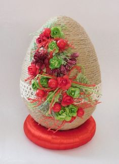 Идея декора пасхального яйца шпагатом