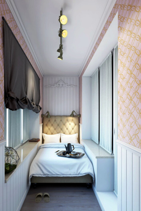 Красивая спальня на узкой лоджии. | Фото: Pinterest.