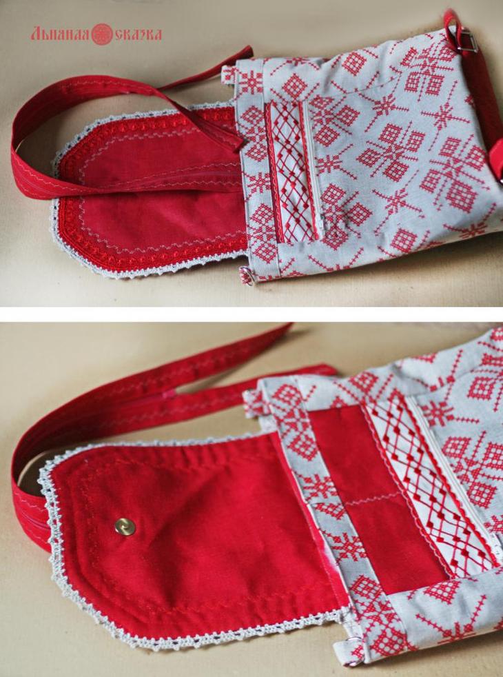 Шьем льняную сумку-рюкзак в русском стиле