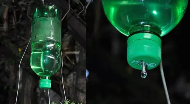 Система подвесного капельного полива из пластиковых бутылок