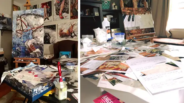 Дебора Шапиро создает коллажи из рваных кусочков бумаги и глянцевых журналов