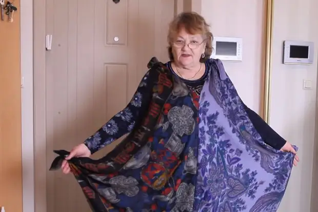 Как у пенсионерки Ольги Папсуевой получаются красивые платья из старых ненужных платков