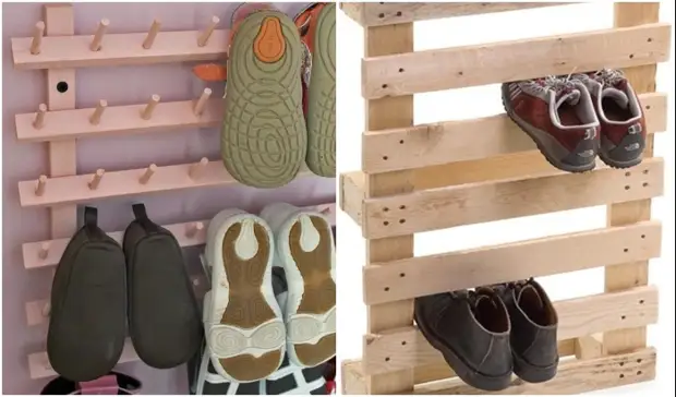 Интересные варианты хранения детской обуви.