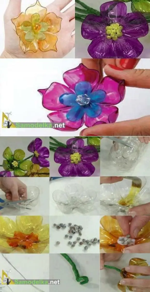 Простые цветы из пластиковых бутылок: 25 фото-идей